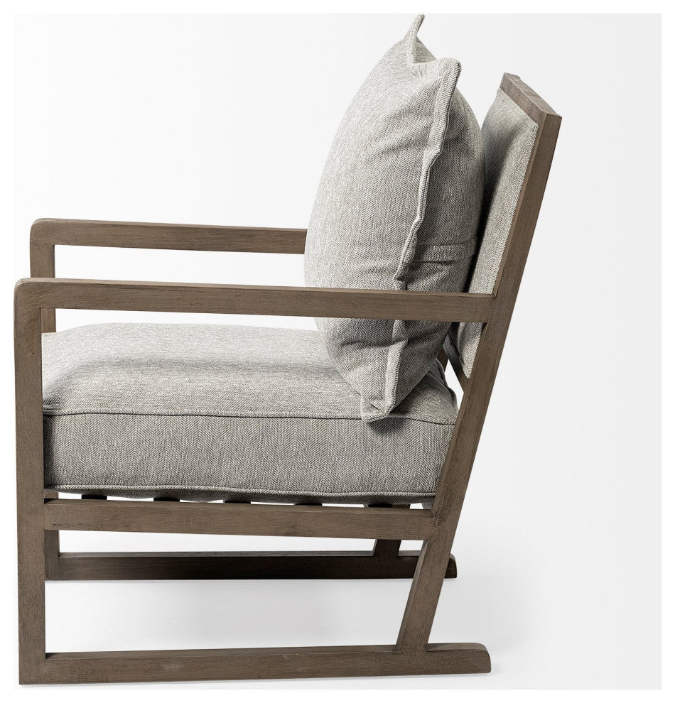 Wooden Accent Chair With Ash Gray Cushions