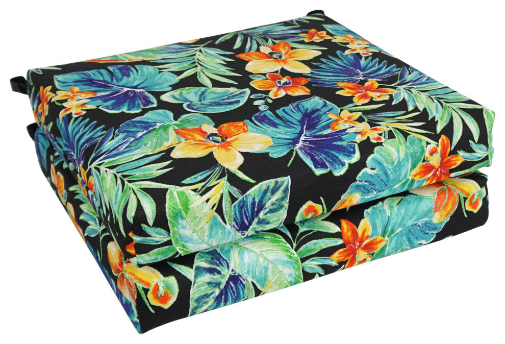 20"X19" Patterned Outdoor Polyester Chair Cushions, Set of 2, Beachcrest Caviar