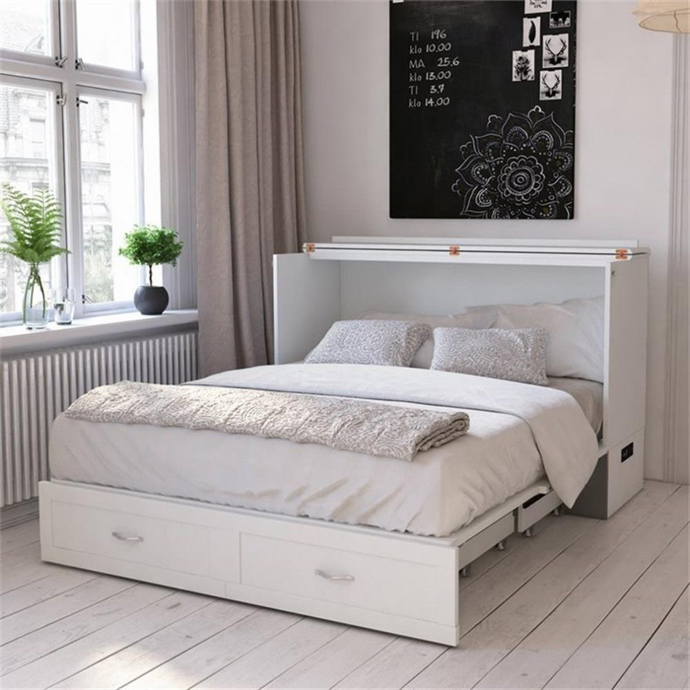 AFI Hamilton Queen Solid Wood Murphy Bed Chest with Built-In Charger in White