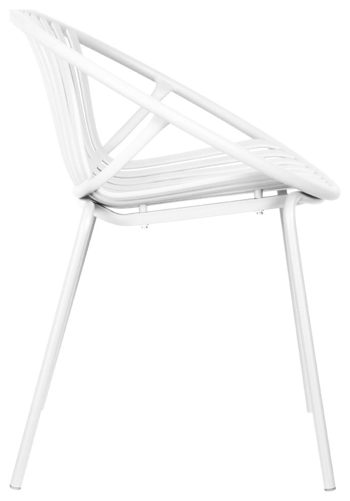 GDF Studio 7-Piece Outdoor Dining Set, Table & Stackable Chairs, White/Brown