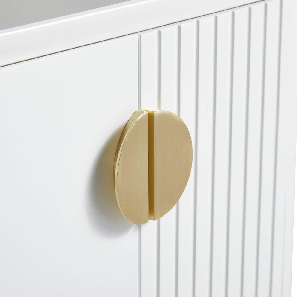 Venezian Single Bathroom Vanity, White, 48", Satin Brass Handles, Two Sinks