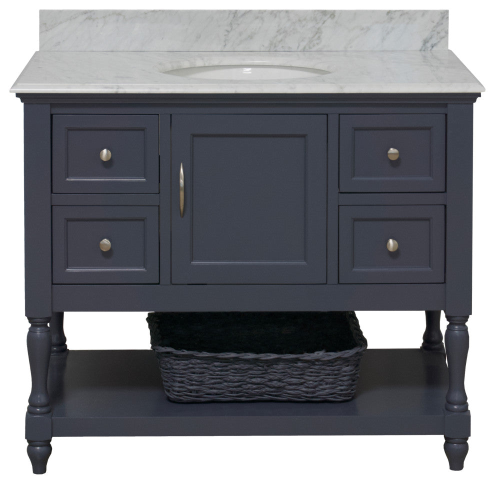 Beverly 42" Bathroom Vanity, Marine Gray, Carrara Marble