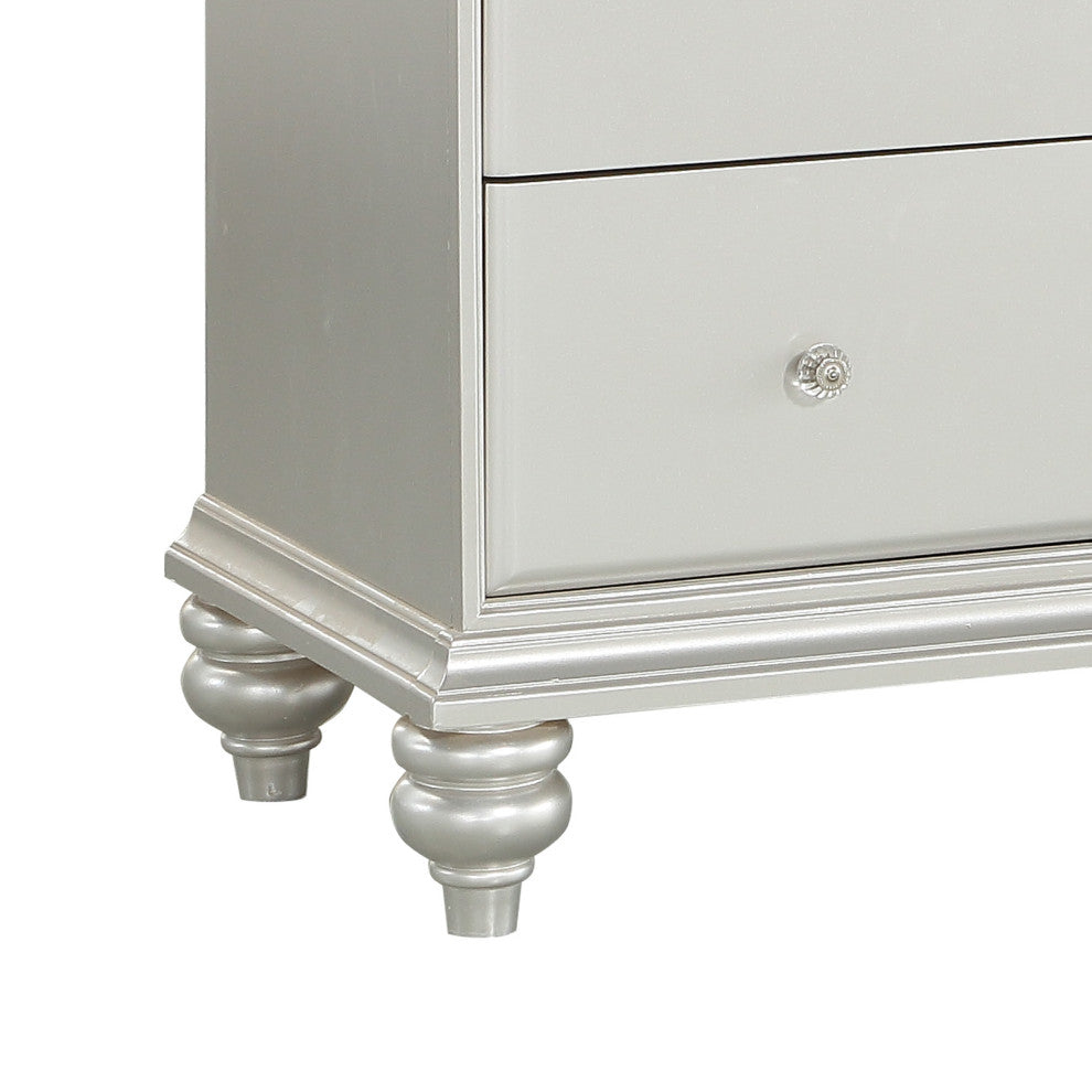 Benzara BM204550 9 Drawer Wooden Dresser With Rhinestone Inlays, Silver