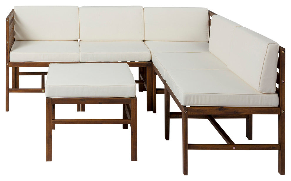 6-Piece Modular Acacia - 5 seat and Ottoman - Dark Brown