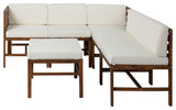 6-Piece Modular Acacia - 5 seat and Ottoman - Dark Brown