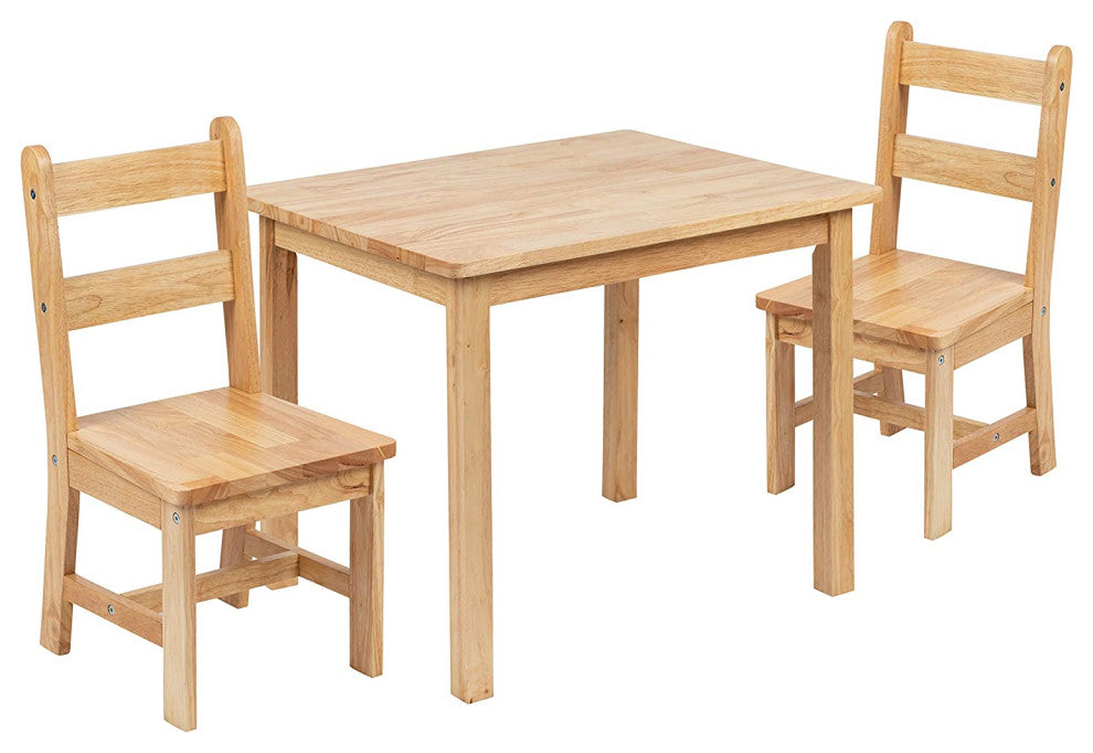 Kids Solid Hardwood Table and Chair Set - 3 Piece Set, Natural