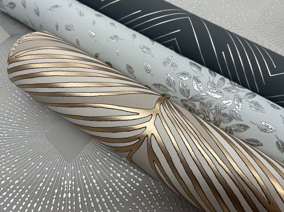 Spa & Silver Petite Leaves Wallpaper