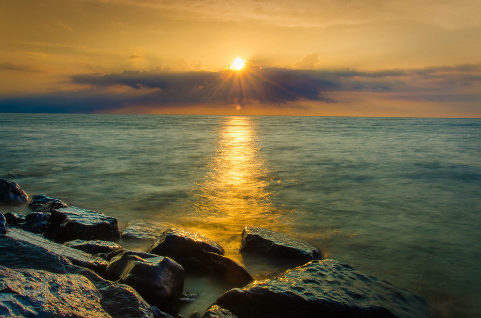 Sunset On Ocean, Sea, Beach Landscape Photo Unframed Wall Art Print, 16" X 20"