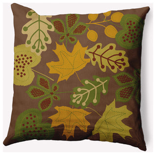 18" x 18" Fall Leaves Indoor/Outdoor Polyester Throw Pillow, Brown