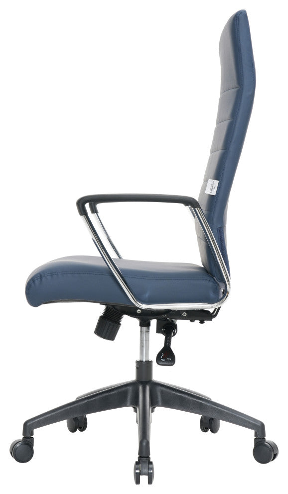 LeisureMod Hilton Modern High Back Leather Conference Office Chair, Navy Blue