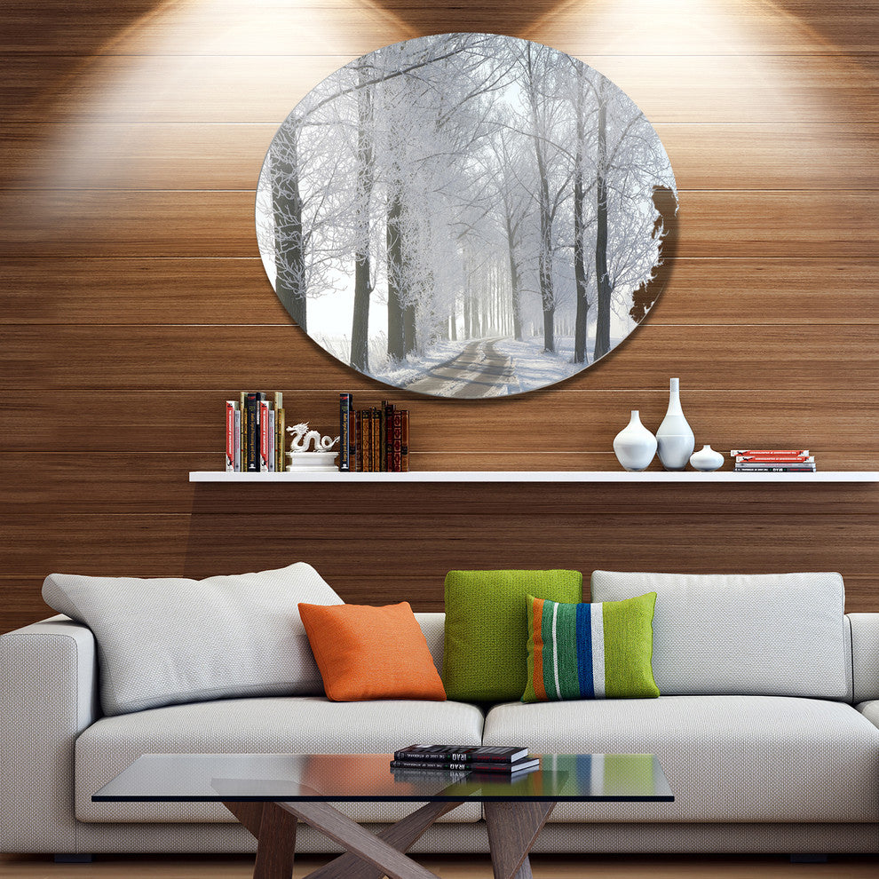 Winter Rural Road In The Morning, Forest Round Wall Art, 11"