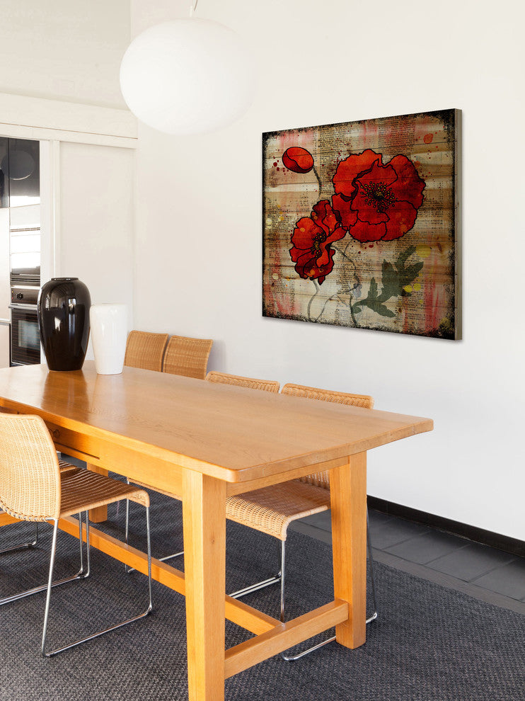 Marmont Hill, "Poppy Talk 2" by Vicki Butler Painting Print, Natural Pine Wood