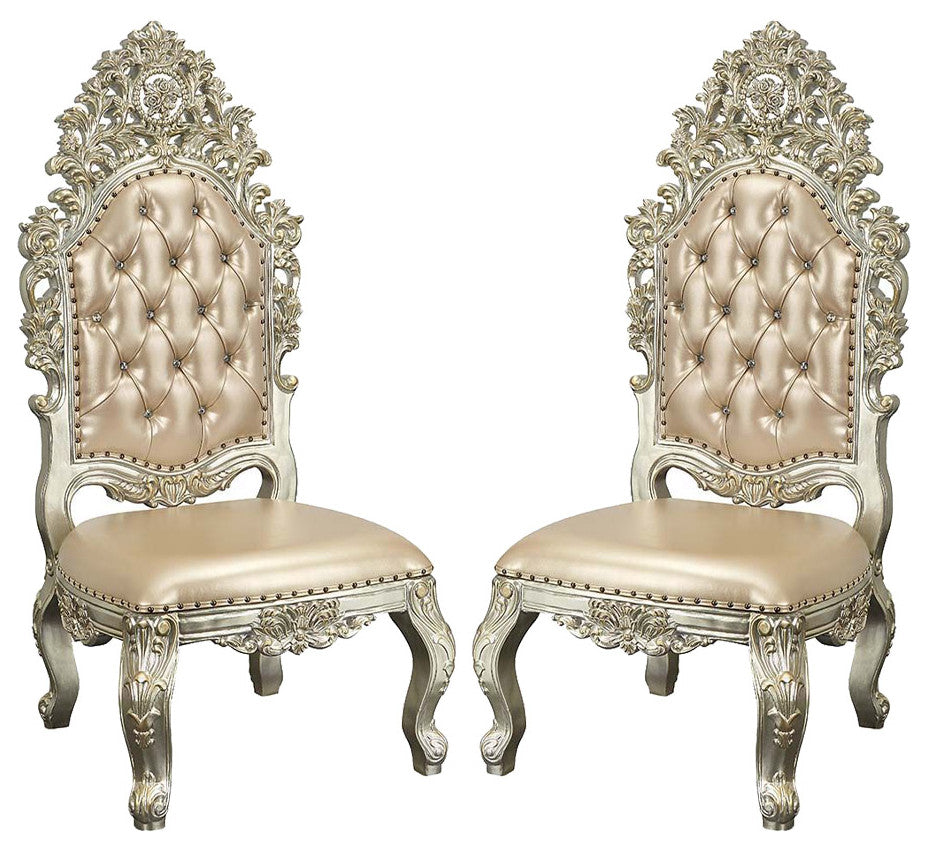 Set of 2 Side Chair, Antique Gold Finish