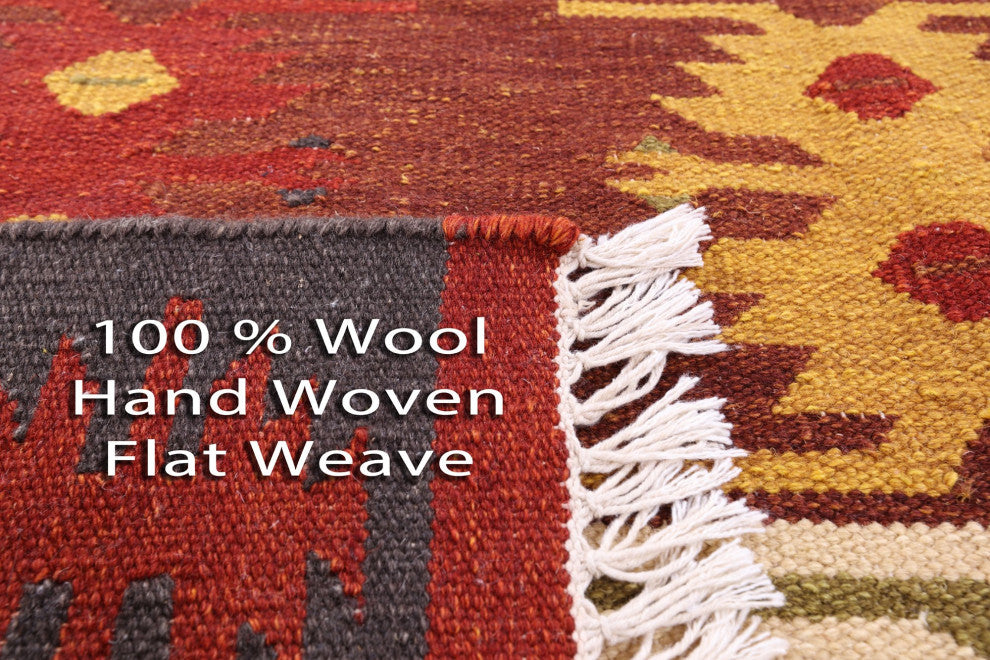 4' 0" X 6' 0" Reversible Flat Weave Kilim Wool Rug - Q12141
