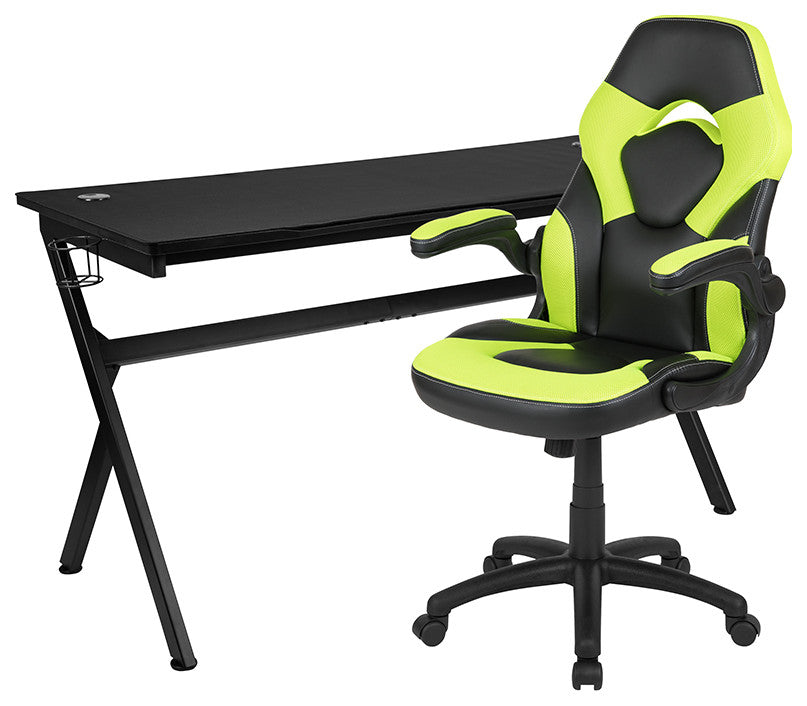 Gaming Desk and Green/Black Racing Chair Set