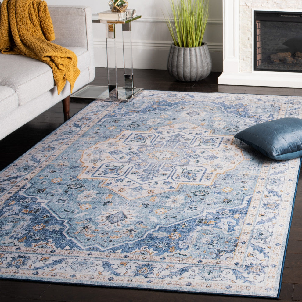 Safavieh Tucson TSN118 Rug Machine-Washable, Light Blue/Blue, 4'x6'