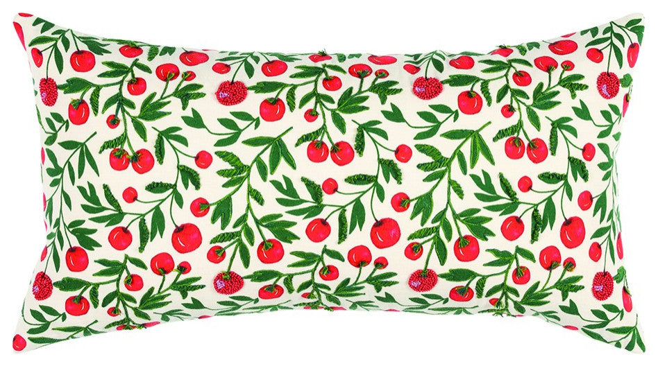 Red Green Cherry Tree Printed Lumbar Pillow