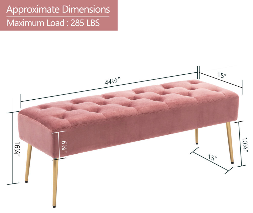 Button Tufts Bedroom Bench, Pink-Velvet