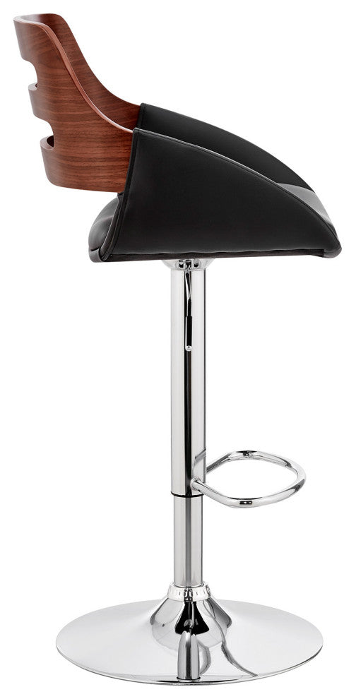 Black Faux Leather and Walnut Wood Adjustable Bar Stool