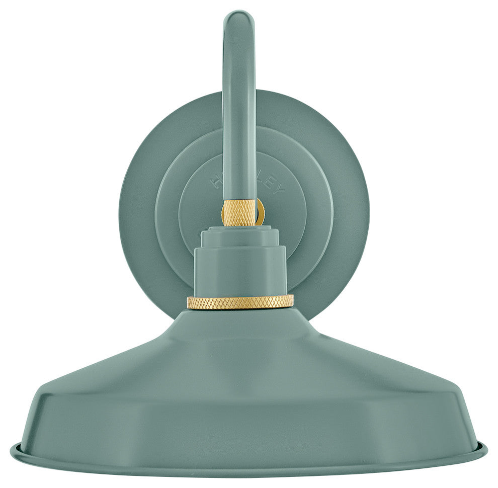 Hinkley Foundry Classic Small 9.5" Gooseneck Barn Light, Sage Green + Brass