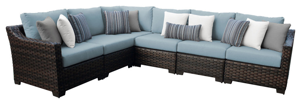 kathy ireland River Brook 6 Piece Wicker Patio Furniture Set, Tranquil