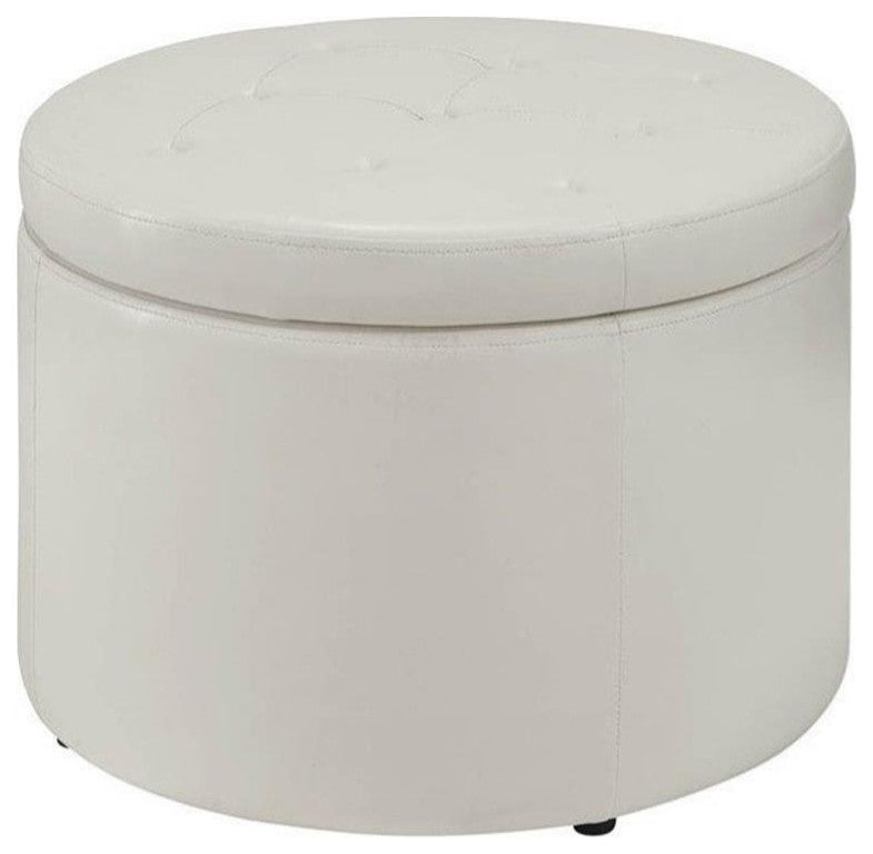 Convenience Concepts Designs4Comfort Round Shoe Ottoman in Ivory Faux Leather