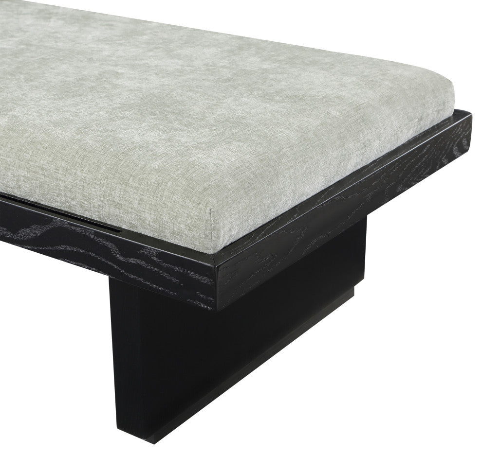 Arlington Chenille Fabric Upholstered Bench, Green, Black Finish