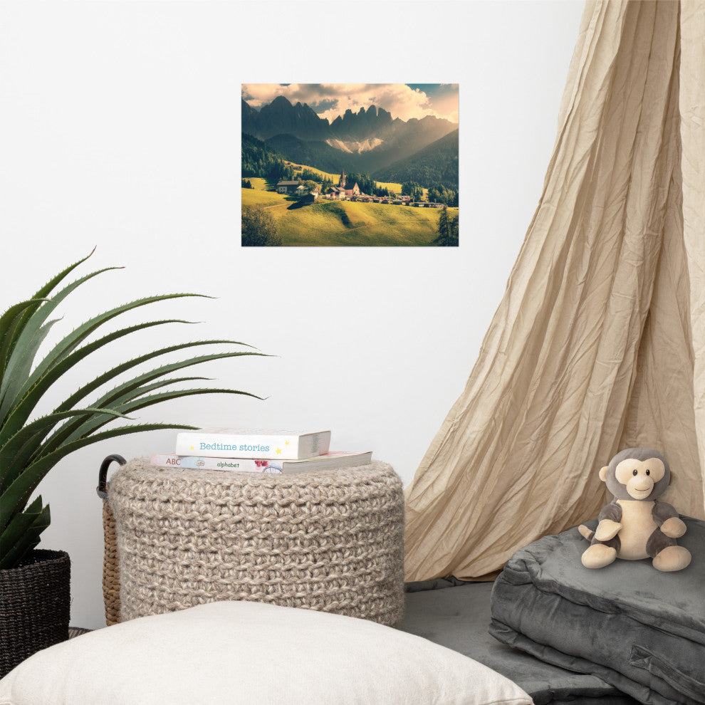 Sun Rays and Santa Maddalena Landscape Photo Loose Wall Art Prints, 12" X 16"