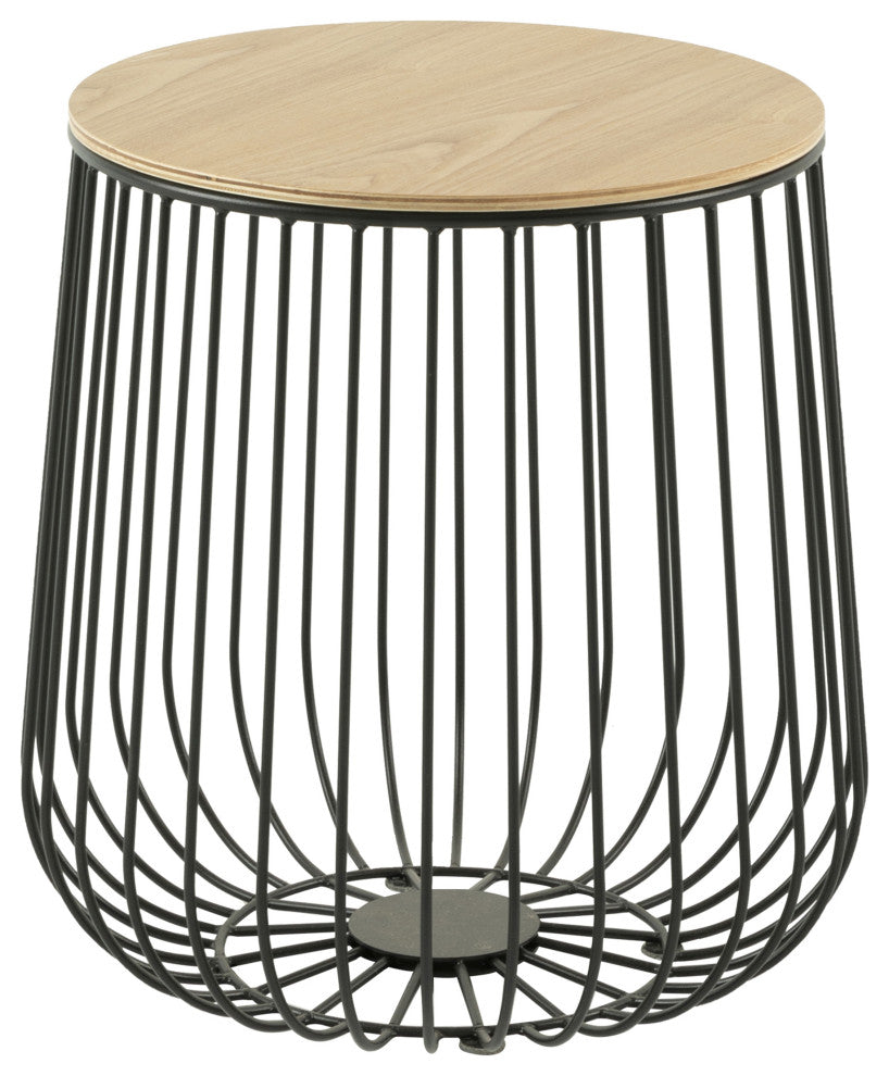 LeisureMod Runswick Modern Wood Top End Table With Metal Base, Natural Wood