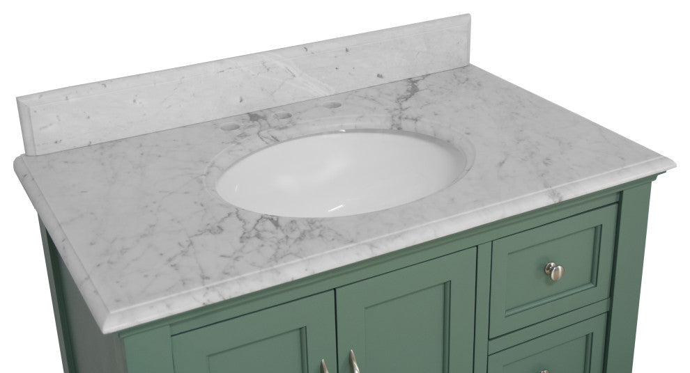 Beverly 36" Bathroom Vanity, Sage Green, Carrara Marble