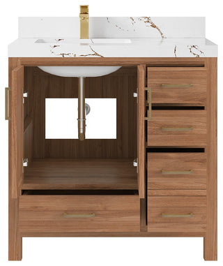 Malibu Teak 36" Left Offset Bath Vanity in Dark Natural  2" Viola Brown
