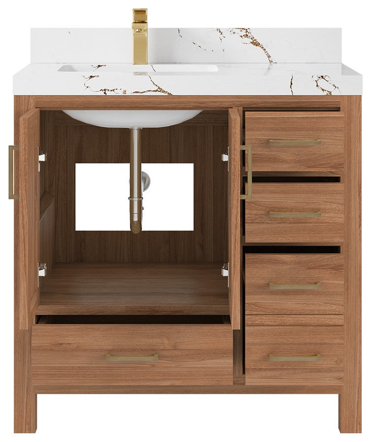 Malibu Teak 36" Left Offset Bath Vanity in Dark Natural  2" Viola Brown