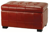 Tufted Storage Bench, Contemporary Square Stitched Faux Leather Upholstery, Red