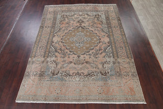 Consigned, Tabriz Semi Vintage Persian Handmade Oriental Rug Wool, Peach, 8'x10'