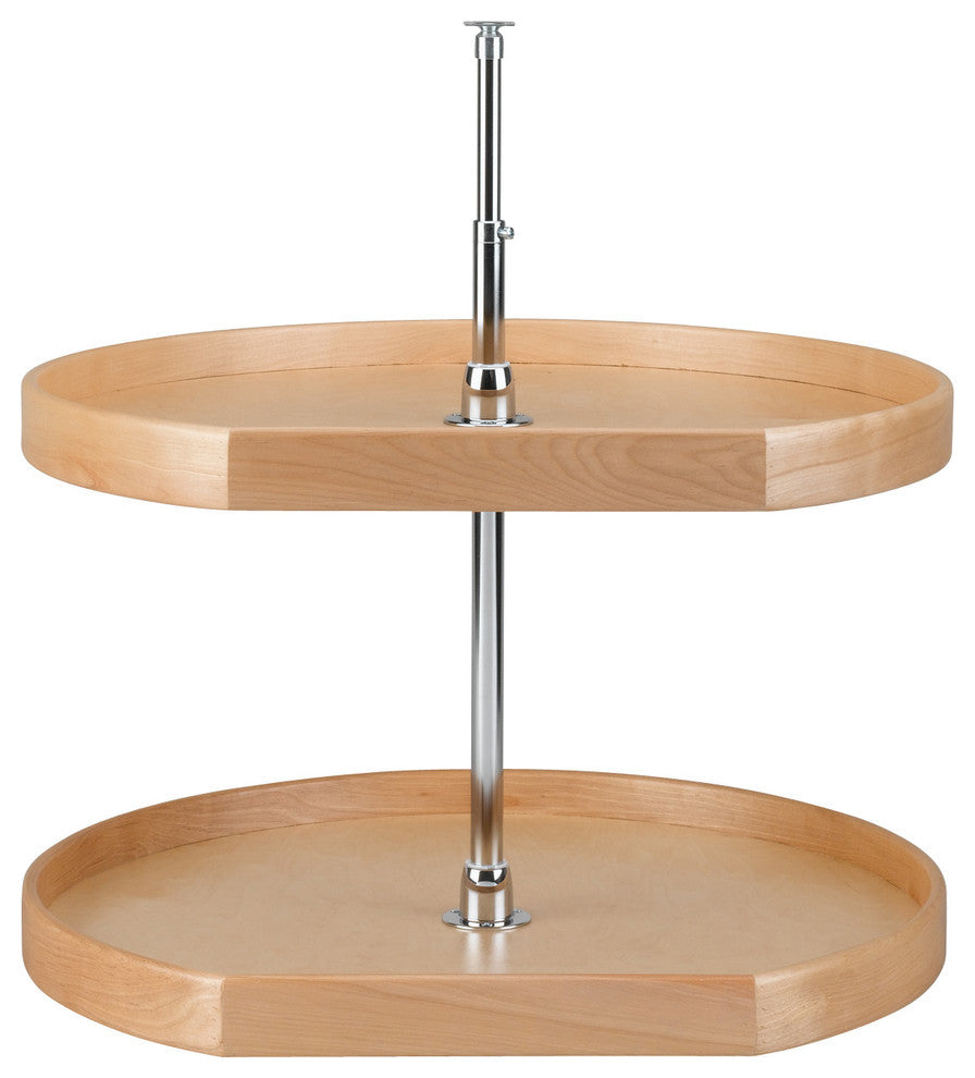 Natural Wood D-Shape 2-Shelf Lazy Susans for Corner Base Cabinets, 32"