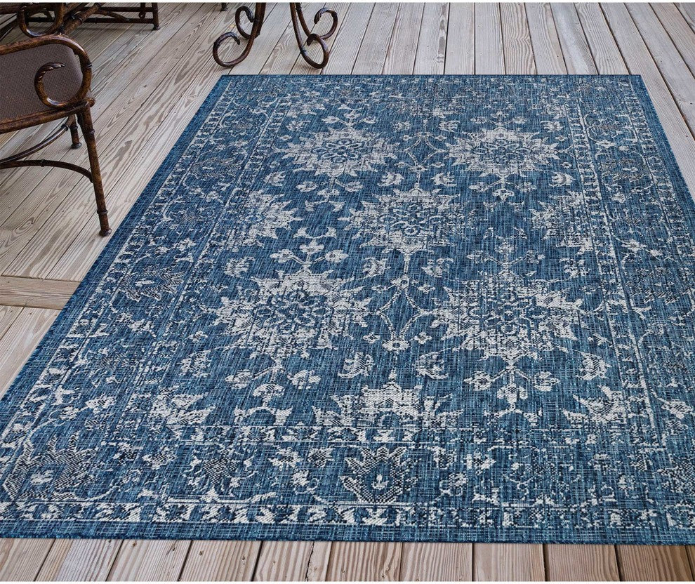 Carmel Vintage Floral Indoor/Outdoor Rug, Navy, 7'10"x9'10"