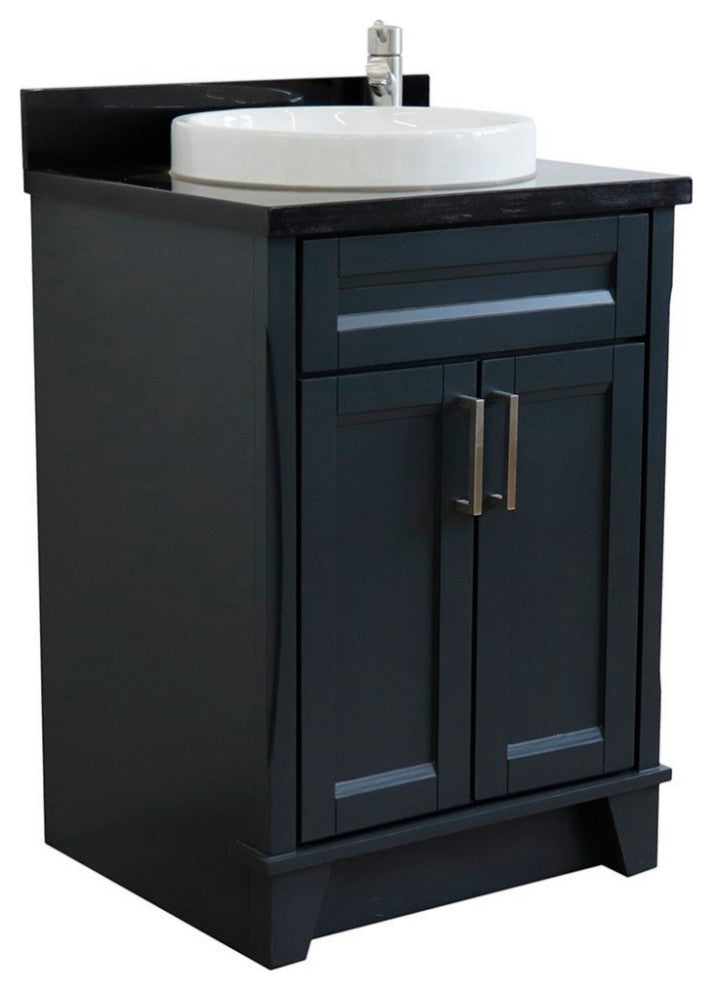 25" Single Sink Vanity, Dark Gray Finish With Black Galaxy Granite