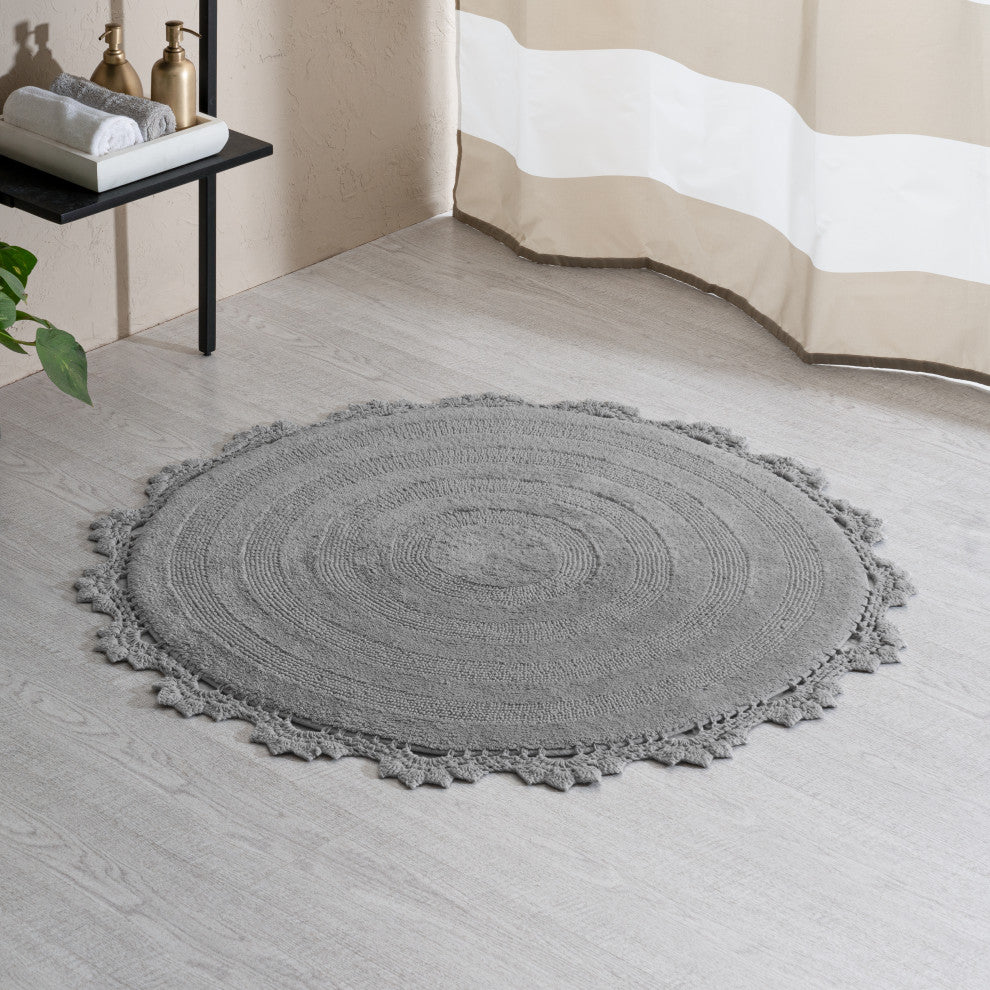 Winchester Crochet Border Bath Mat, Gray, 36" X 36"