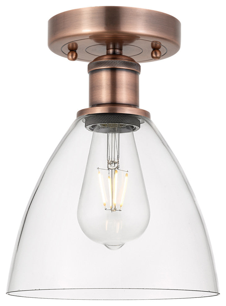 Bristol Glass-1 Light 8" Semi-Flush Mount-Antique Copper, Clear Glass Shade