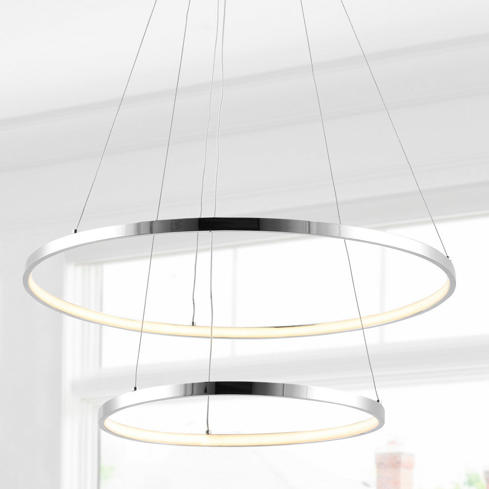 Circulo Metal Round Modern LED Pendant, Chrome, Width: 24"