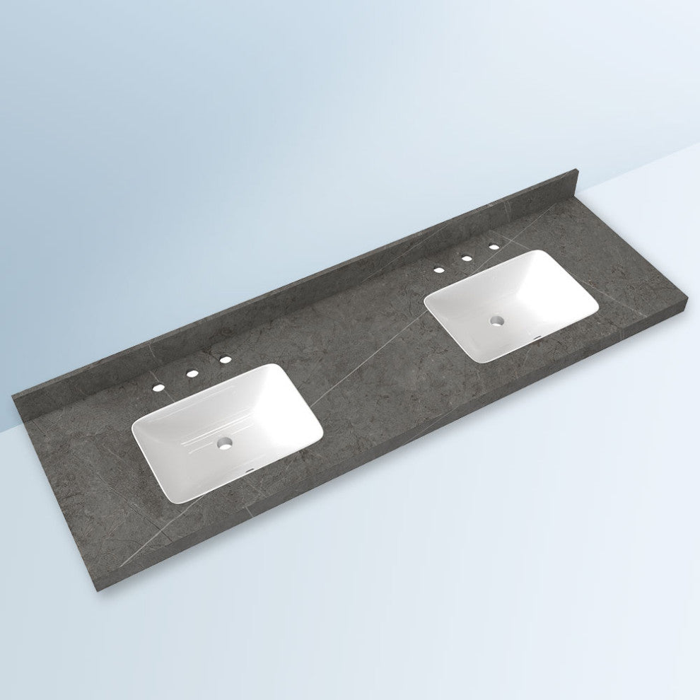 73 in. Engineered Composite White Rectangular Double Sink Vanity Top, Armani Gray