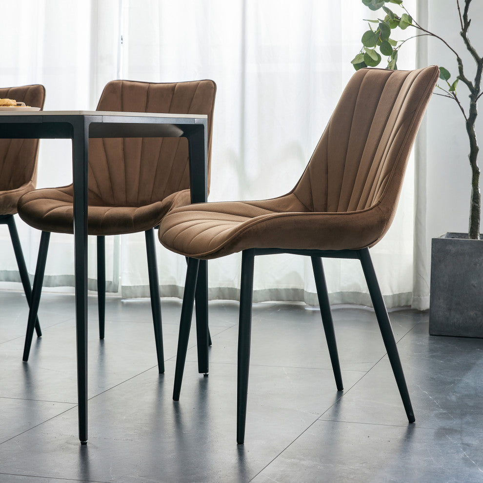 20 in.W Indoor Velvet 4 Dining Chairs with Cushions and Coated Legs, Brown