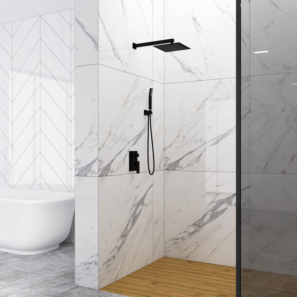 Wall Mount Shower Faucet With Rough-In Valve, Matte Black