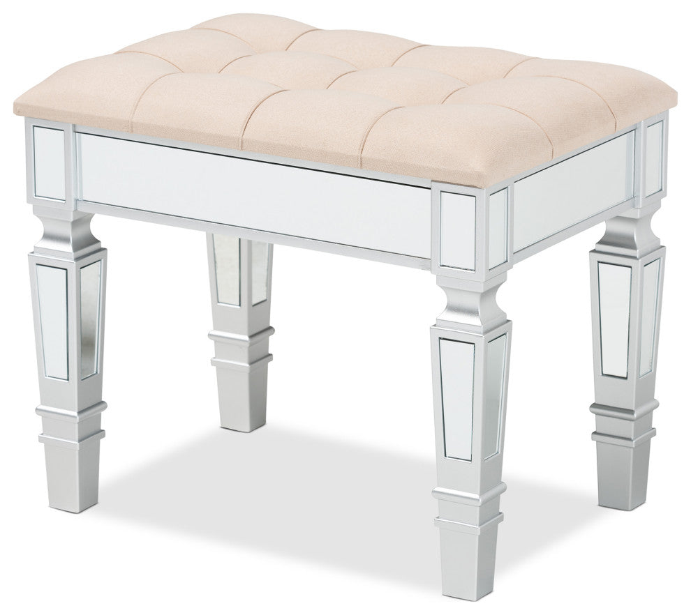 Jayni Glam and Luxe Fabric Ottoman, Beige