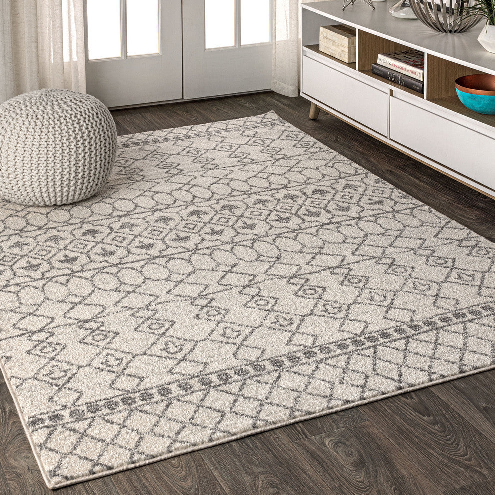 Izil Moroccan Beni Souk Area Rug, Cream/Gray, 3 X 5