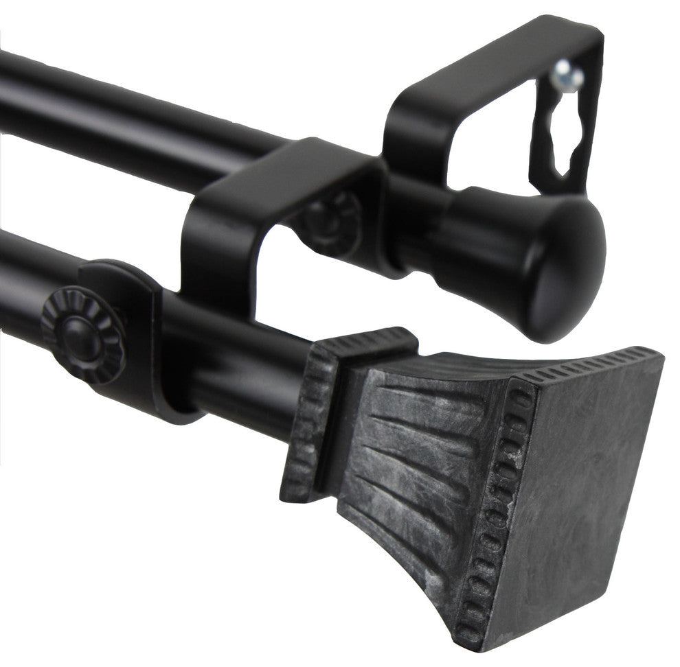 Aldo 13/16 inch Double Corner Window Curtain Rod, Black, 28-48"