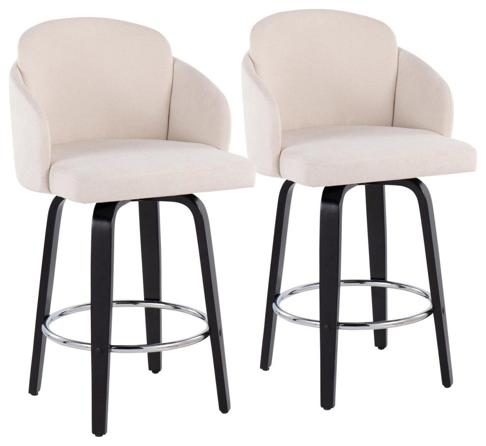 Lumisource Dahlia Counter Stool, Black Wood/Cream Fabric, Round Chrome Footrest