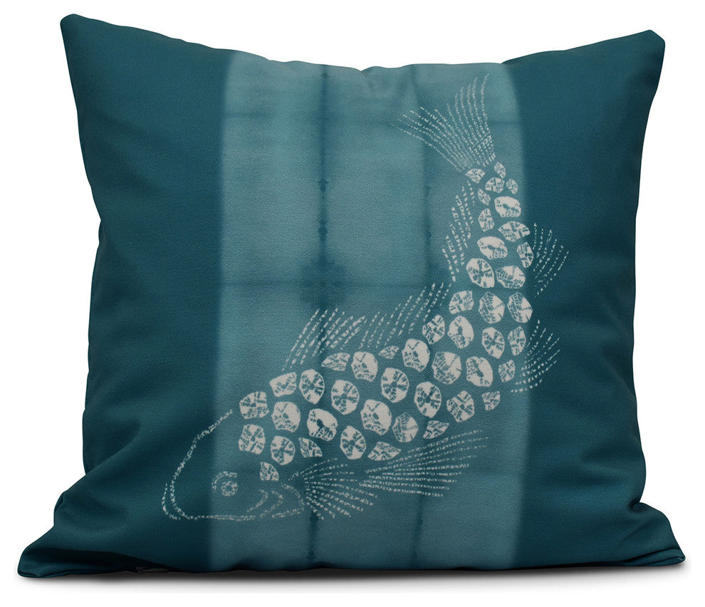 Fish Pool, Animal Print Pillow, Teal, 26"x26"