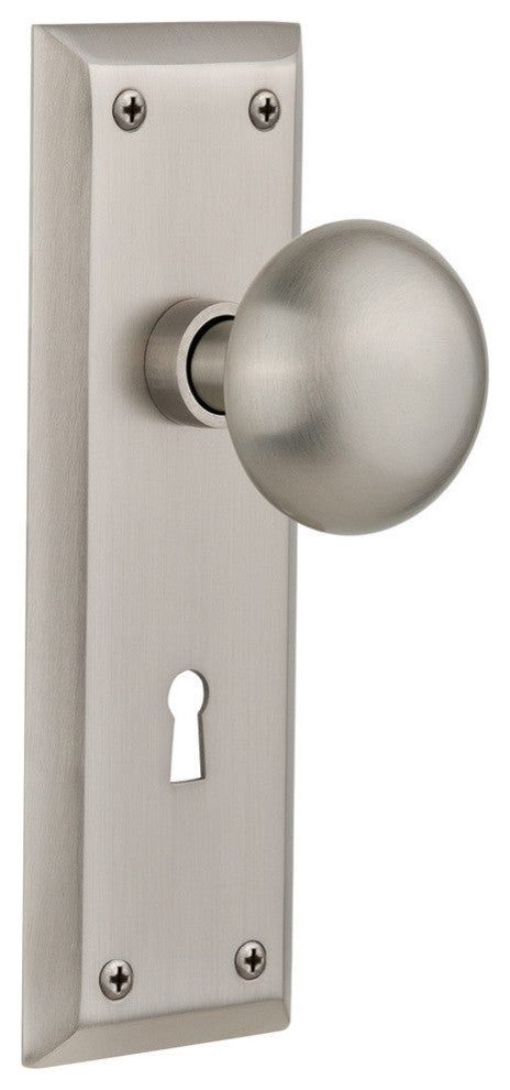 New York Plate Passage New York Knob, Satin Nickel