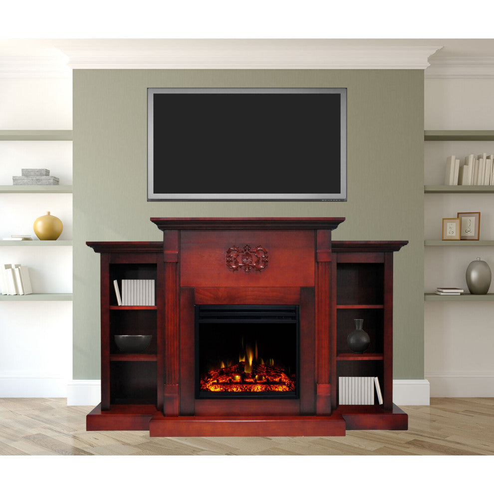 Sanoma Electric Fireplace Heater With 72" Bookshelves, Cherry